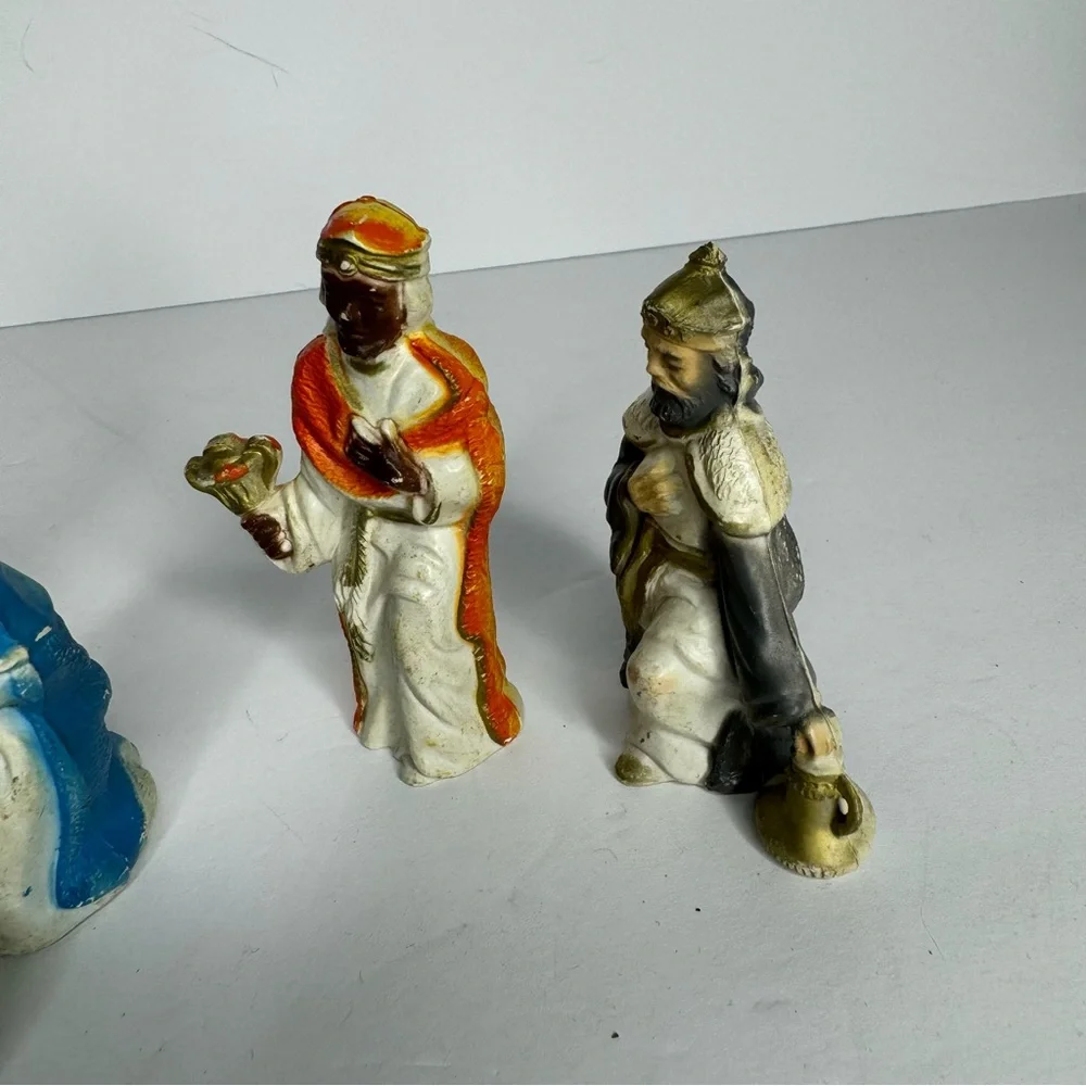 Vintage Miniature Blowmold 8 Piece Partial Nativity‎ Set Jesus Mary and Joseph